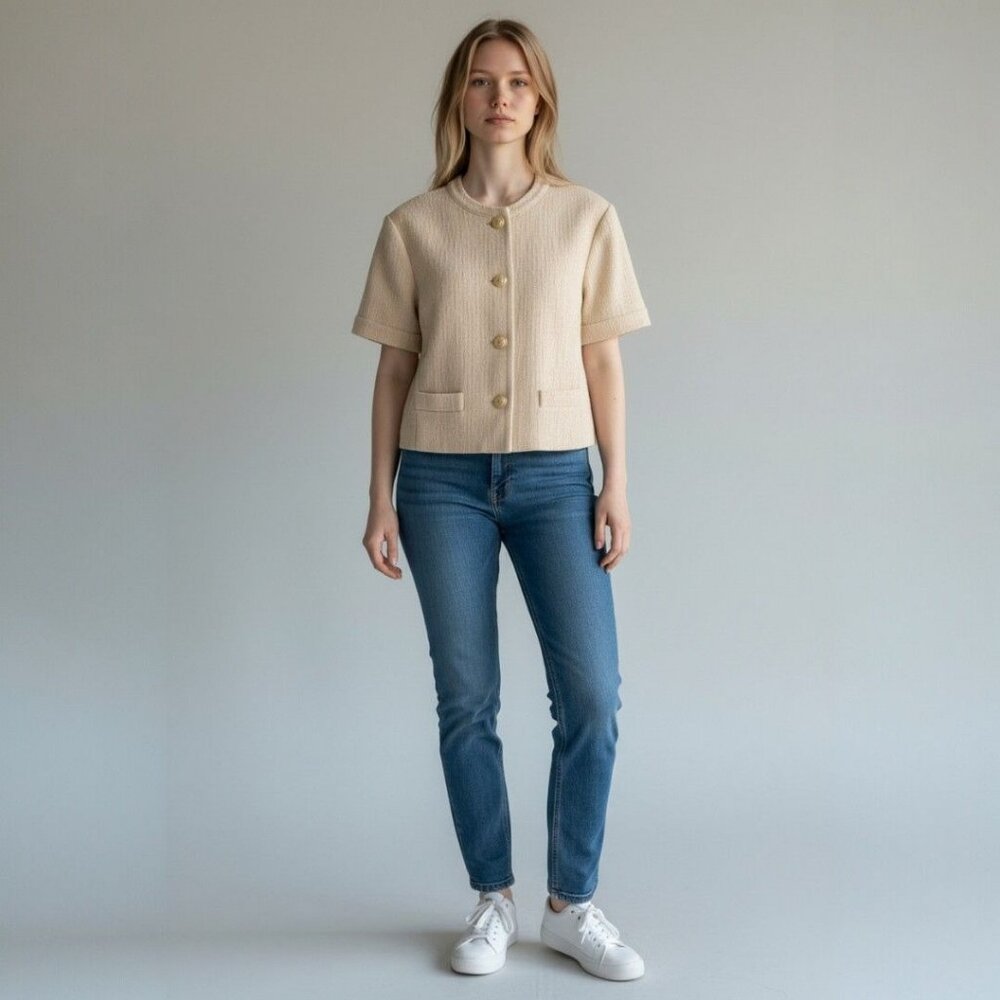 Derek Lam 10 Crosby Women's Short-Sleeve Textured Jacket Blazer Medium New